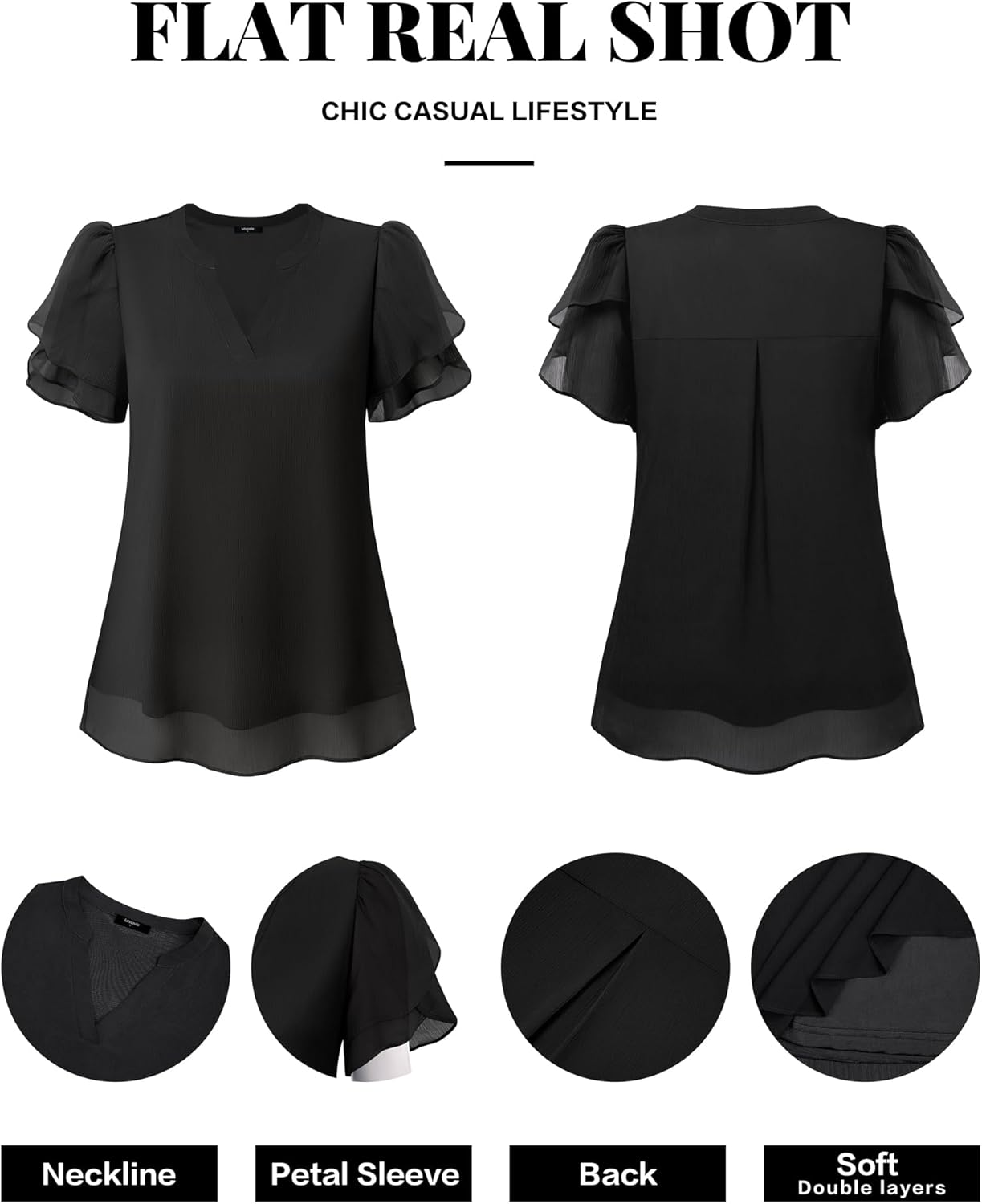 Womens Dressy Chiffon Blouses Summer Puff Petal Short Sleeve Shirts V Neck Casual Work Tops